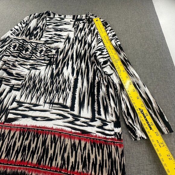 Chico's Tunic Top Ikat Print Black White Red 3/4th Sleeves‎ Size 2 (Large) Rayon - Picture 6 of 10